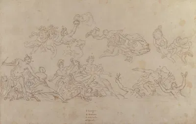 Design for a Ceiling Decoration with Neptune and Allegories of the Four Continents by Pietro Dandini, 1646–1712 — digital…