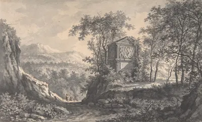 Landscape with an Antique Tomb and Two Wayfarers by Соломон Гесснер, 1768 — digital art print download