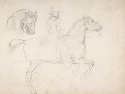 Man on Horseback, and Study of Horse's Head by Теодор Жерико — digital art print download