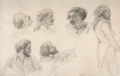 Six studies for Corréard and Savigny in the 'Raft of the Medusa' by Теодор Жерико — digital art print download