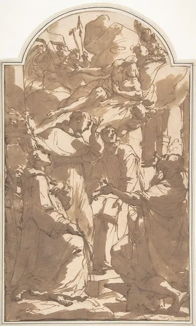 Christ in Glory with Saint Lawrence, Saint Anthony of Padua, Saint Ignatius of Loyola, and Saint Eligius. by Убальдо…