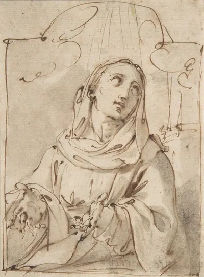 Half Figure of a Female Saint by Убальдо Гандольфи — digital art print download