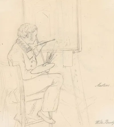 Portrait of the Painter Ditlev Martens at Work Behind and Easel by Вильгельм Бендс — digital art print download