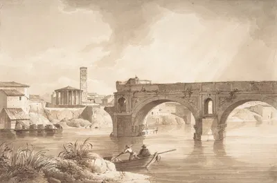 A View of the Tiber from the North Bank, with the Temple of Vesta, the Campanile of S. Maria in Cosmedin and the Ponte…