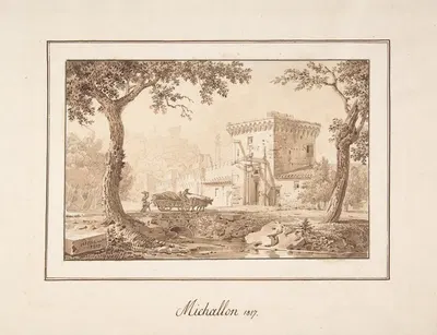 Oxcart Approaching a Fortified Building by Ахиль Этна Мишаллон, 1817 — digital art print download