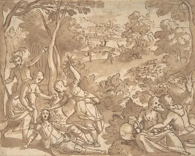 Landscape with Lovers and Hunters by Adam van Noort — digital art print download