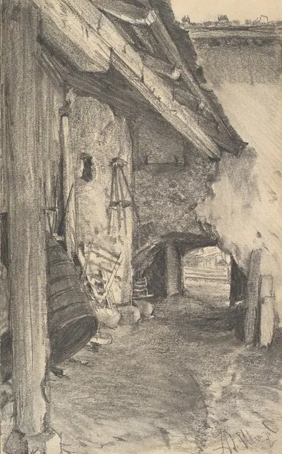 View into a Courtyard by Адольф фон Менцель — digital art print download