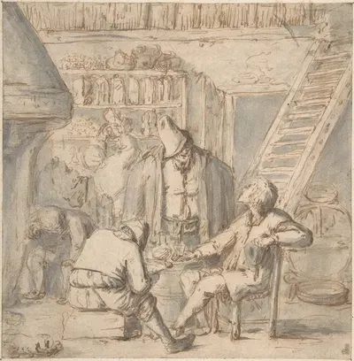 Drinkers in a Tavern by Адриан ван Остаде — digital art print download