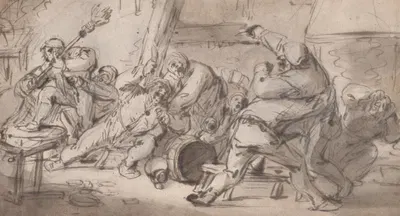 Peasants fighting in an inn mid by Адриан ван Остаде — digital art print download