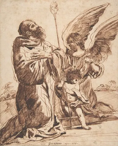 Saint with Angel and Putto by Follower of Guercino — digital art print download