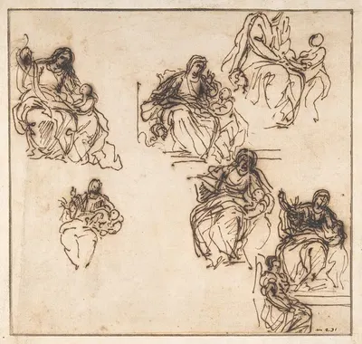 Studies for the Education of the Virgin by Агустино Масуччи, 1692–1758 — digital art print download