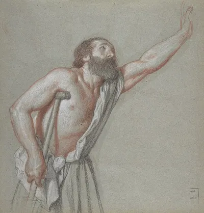 Man Leaning on a Crutch with Left Arm Raised by Александр Эсс — digital art print download