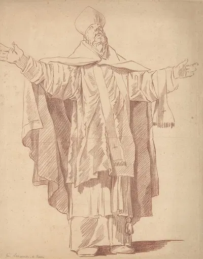 Standing Ecclesiastic With Arms Upraised by Anicet Charles Gabriel Lemonnier — digital art print download