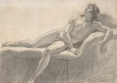 Male Nude Reclining on a Divan by Анн Луи Жироде-Триосон — digital art print download