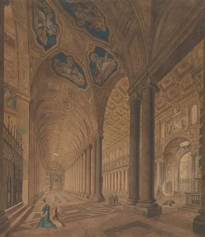 Interior View of the Basilica of Santa Maria Maggiore, Rome by Anton Hallmann, 1833 — digital art print download