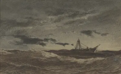 Fishing Boat at Sea by Антон Мельбе, 1866 — digital art print download