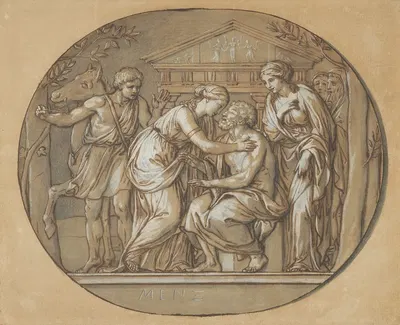 Oedipus before the Temple of the Furies between his Daughters Antigone and Ismene by Антон Рафаэль Менгс — digital art…