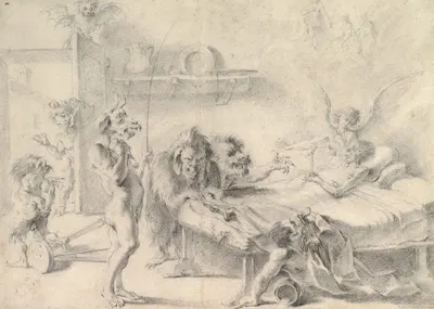 An Old Man on His Deathbed Tempted by Demons by Aureliano Milani, 1675–1749 — digital art print download