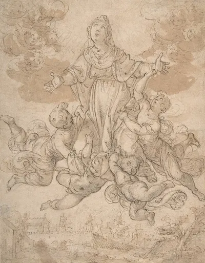 Virgin in Glory with Angels by Aurelio Lomi, 1556–1622 — digital art print download