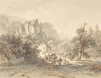 Landscape with a Hunting Party by Barend Cornelis Koekkoek — digital art print download