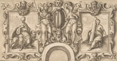 Design for a Wall Decoration over an Arched Doorway with Grimani Arms by Bernardino India — digital art print download