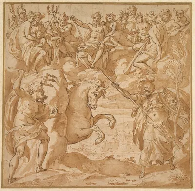 The Contest Between Athena and Poseidon for the Possession of Athens by Cesare Nebbia — digital art print download