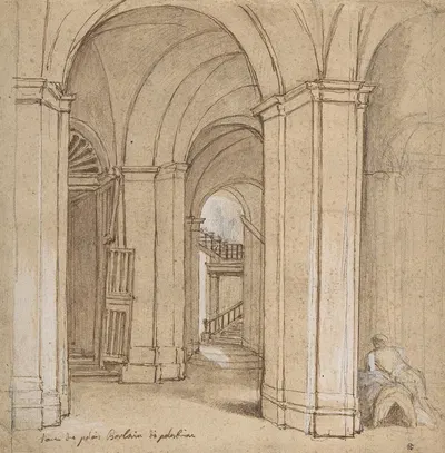 Staircase in the Palazzo Barberini, Palestrina by Шарль-Жозеф Натоир — digital art print download