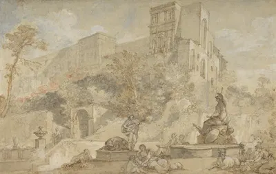 The Fountain of Rome at the Villa d'Este, Tivoli by Шарль-Жозеф Натоир, 1765 — digital art print download