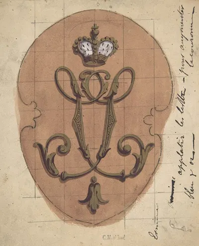 Design for a Monogram Surmounted by a Crown by Шарль Момблон — digital art print download
