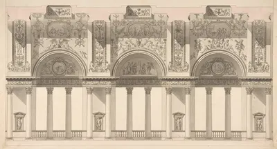Section of a 'Galerie dans le palais d'un souverain' by Charles Pierre Joseph Normand — digital art print download
