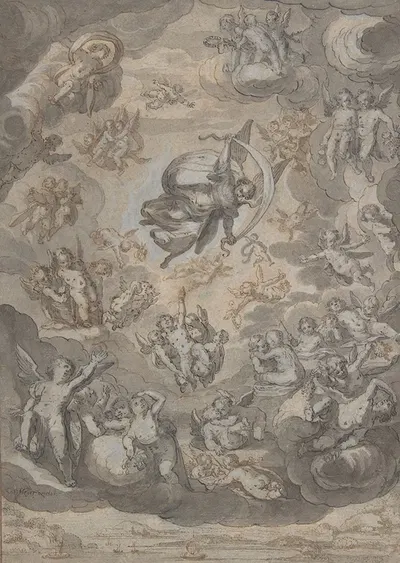 Flying Putti, Surrounding Archangel Raphael by Conrad Meyer — digital art print download