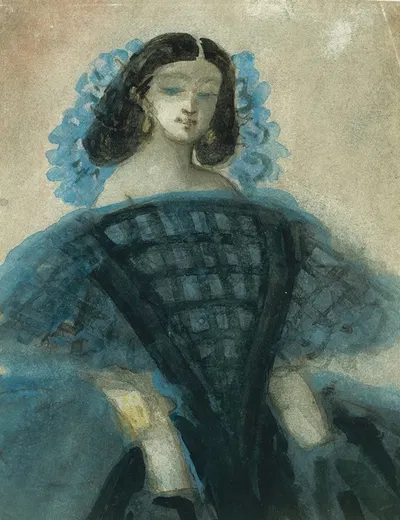Young Woman in a Blue and Black Dress by Constantin Guys — digital art print download