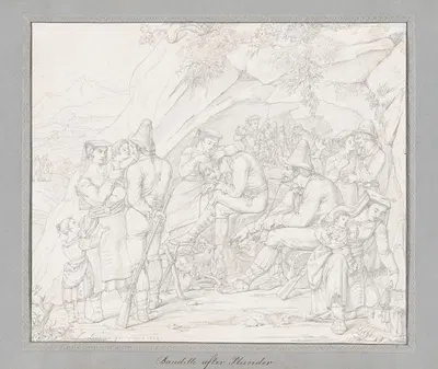 A Group of Roman Bandits with Their Families and Companions after a Robbery by Дитрих Вильгельм Линдау, 1824 — digital art…