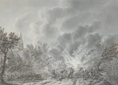 An Explosion near a Village by Dirk Langendijk, 1805 — digital art print download