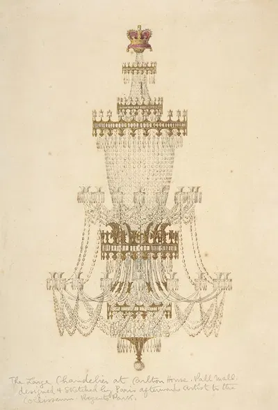 Large Chandelier at Carlton House, Pall Mall by Edmund Thomas Parris — digital art print download