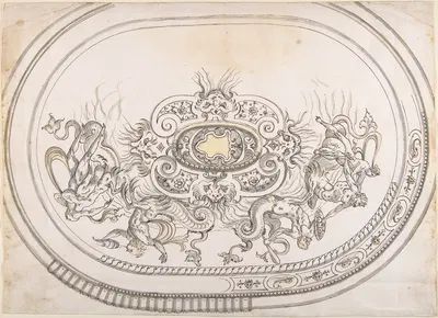 Design for a Platter with Battling Tritons and Sea Nymphs by Erasmus Hornick — digital art print download