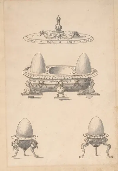 Design for Parade Egg Cups and Combined Egg Cup and Salt Cellar with Lid by Erasmus Hornick — digital art print download