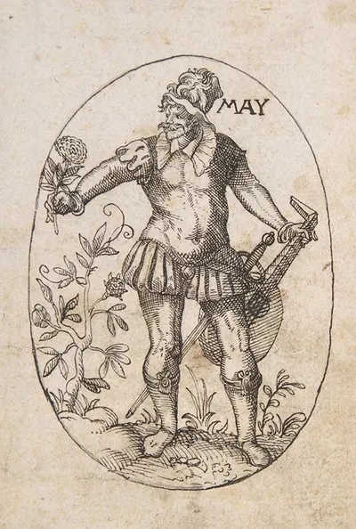 The Month of May; An Elegant Man Holding a Flower and Lute by Erasmus Hornick — digital art print download