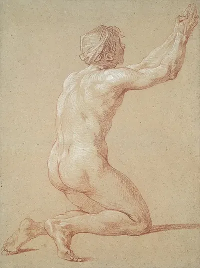 Kneeling Nude Youth with Raised Clasped Hands by Этьен Жеора — digital art print download