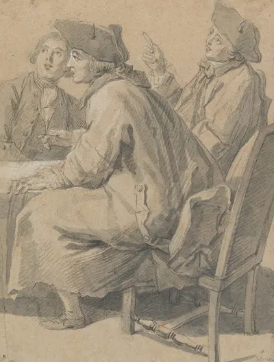 Three Men at a Table by Этьен Жеора, 1763 — digital art print download