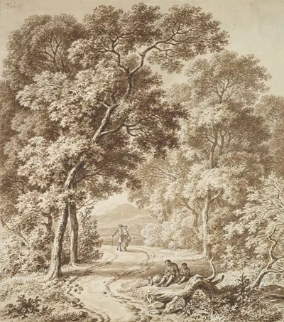 A Path Bordered by Trees with two Beggars and a Couple Strolling by Фердинанд Кобелл — digital art print download