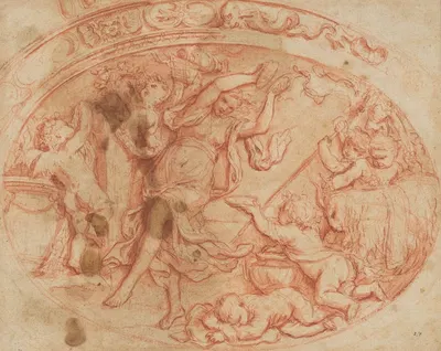 Design for the Decoration of an Oval Dish with a Bacchanal by Filippo Lauri — digital art print download