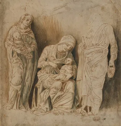 The Holy Family with Saint Elizabeth and the Infant John the Baptist by Follower of Andrea Mantegna — digital art print…