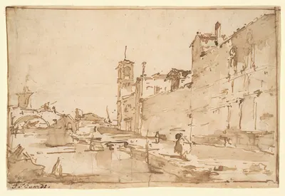 A Venetian Capriccio; A Rio Leading to a Bridge by Франческо Гуарди — digital art print download