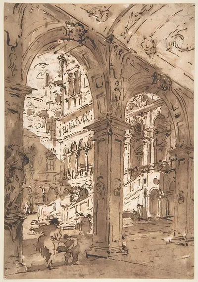 Architectural Capriccio; Courtyard of a Palace by Франческо Гуарди — digital art print download