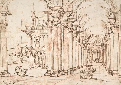 Architectural Capriccio; Vaulted Colonnade of a Palace by Франческо Гуарди — digital art print download