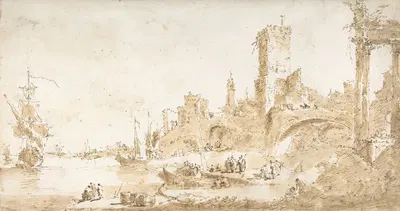 Capriccio with a Seaport and Classical Ruins by Франческо Гуарди — digital art print download