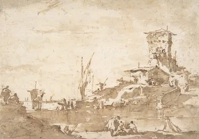 Lagoon Capriccio with a Tower by Франческо Гуарди — digital art print download