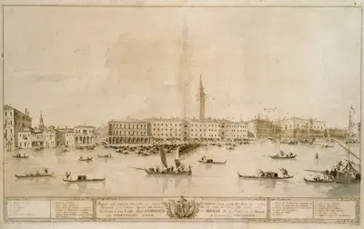 Panorama of Venice from the Bacino di San Marco, Including the Project for the Proposed Teatro Manin by Франческо Гуарди —…