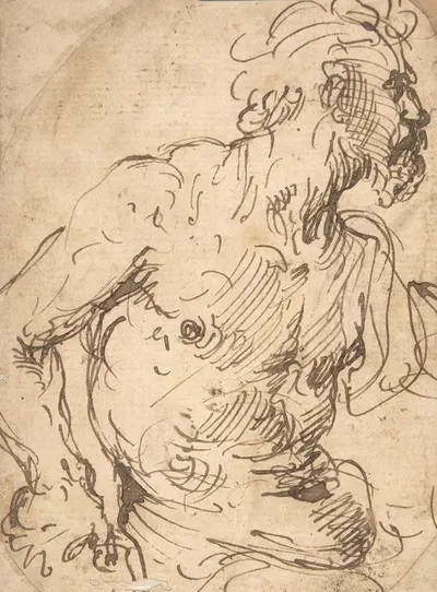 Study of a Seated Nude, Bearded Man in Half-Length by Francisco Herrera The Elder, 1590–1654 — digital art print download